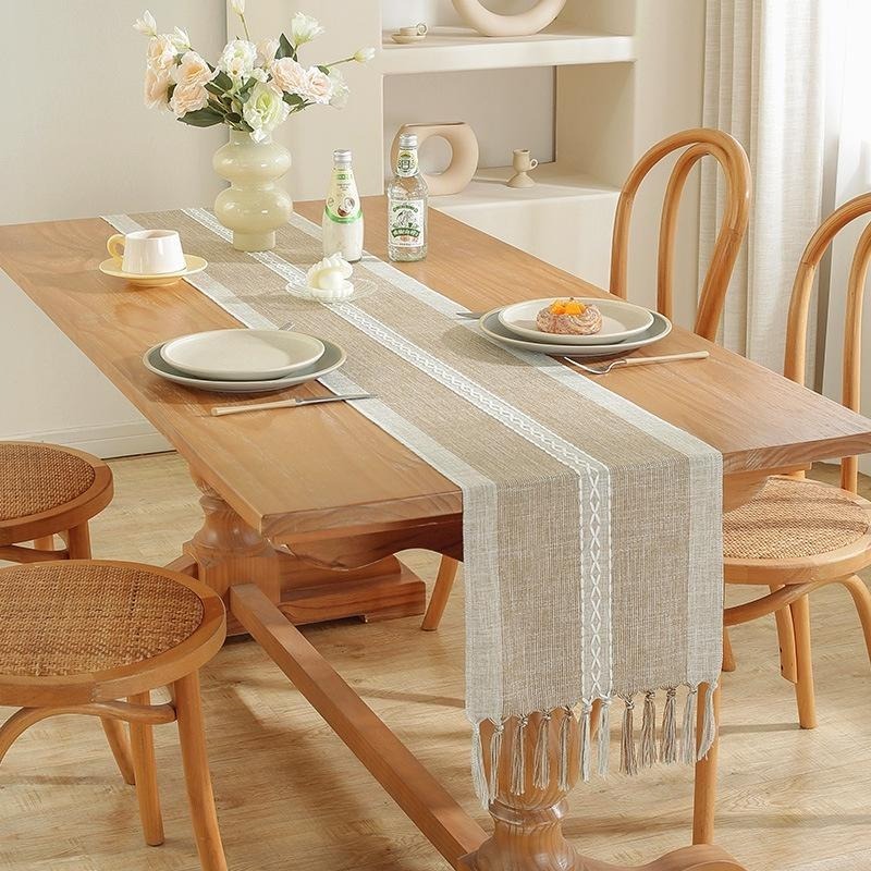 【HUAHUA】新品 桌旗日式 北歐 棉麻桌旗 流蘇桌旗 簡約茶几布 電視櫃 鞋櫃 長桌布 長條桌巾 裝飾 家用-細節圖2