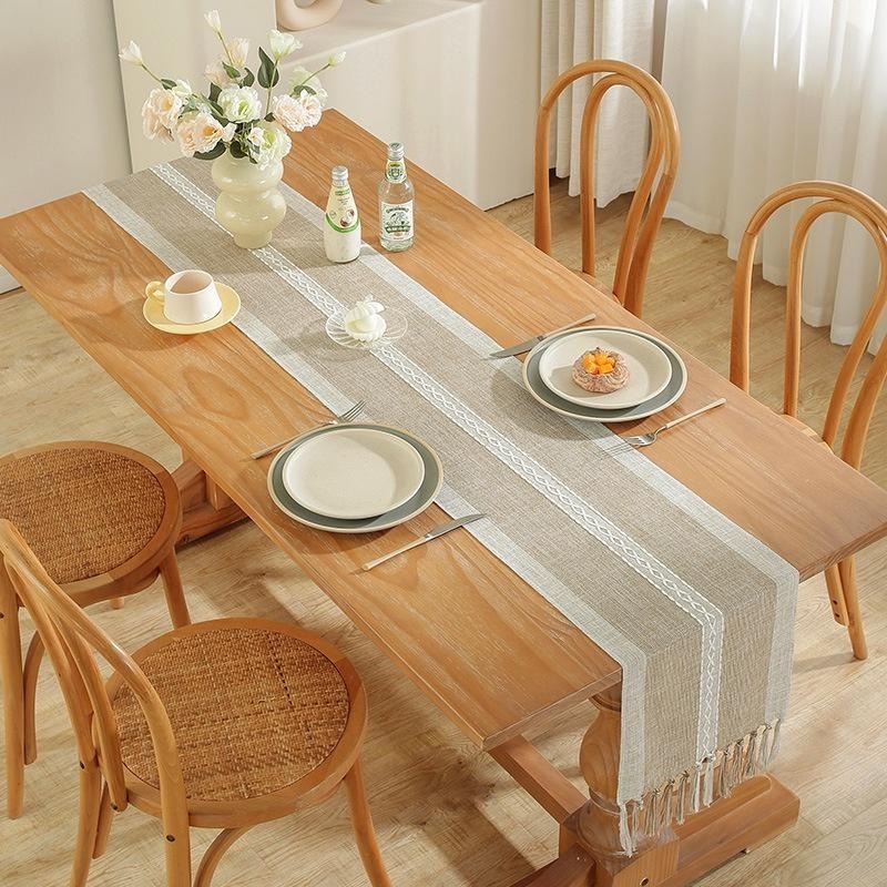 【HUAHUA】新品 桌旗日式 北歐 棉麻桌旗 流蘇桌旗 簡約茶几布 電視櫃 鞋櫃 長桌布 長條桌巾 裝飾 家用-細節圖3
