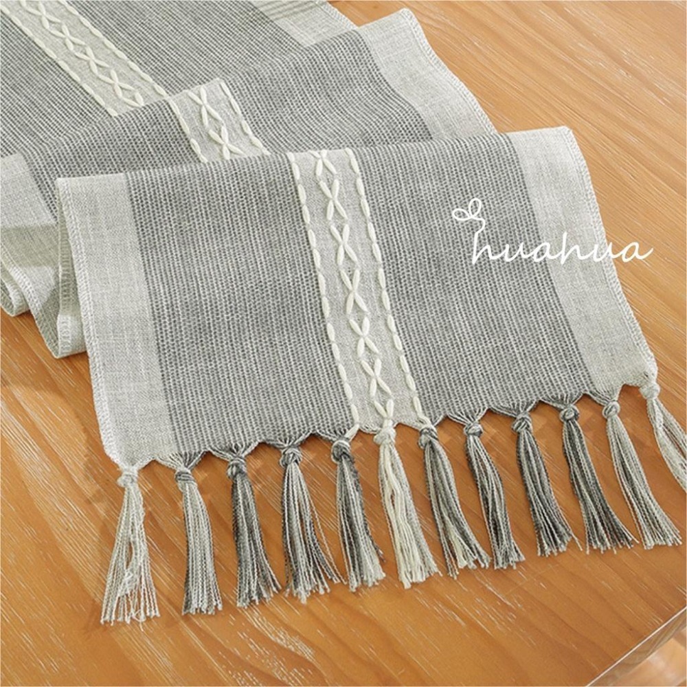【HUAHUA】新品 桌旗日式 北歐 棉麻桌旗 流蘇桌旗 簡約茶几布 電視櫃 鞋櫃 長桌布 長條桌巾 裝飾 家用-細節圖8