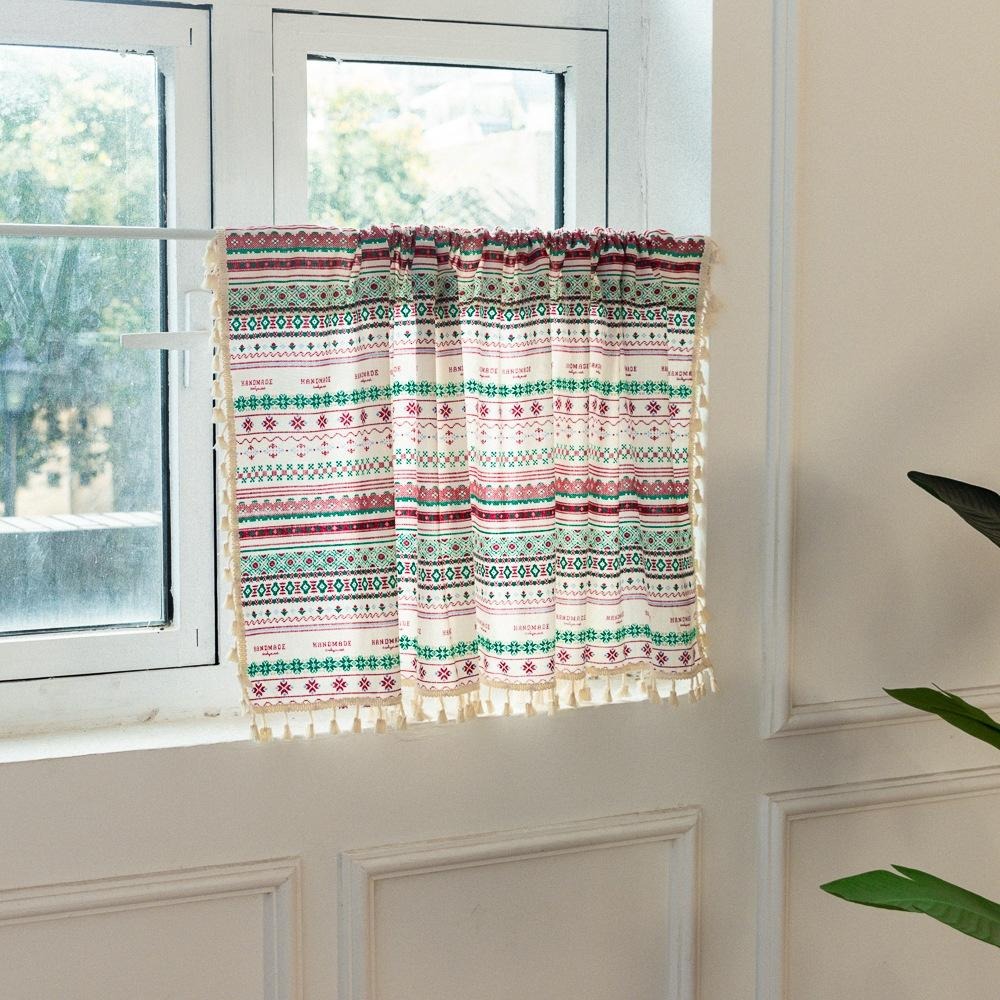 【HUAHUA】北歐風半簾 小窗簾 波西米亞短簾 臥室窗戶裝飾短簾 印花門簾 廚房遮蓋半簾 成品-細節圖2