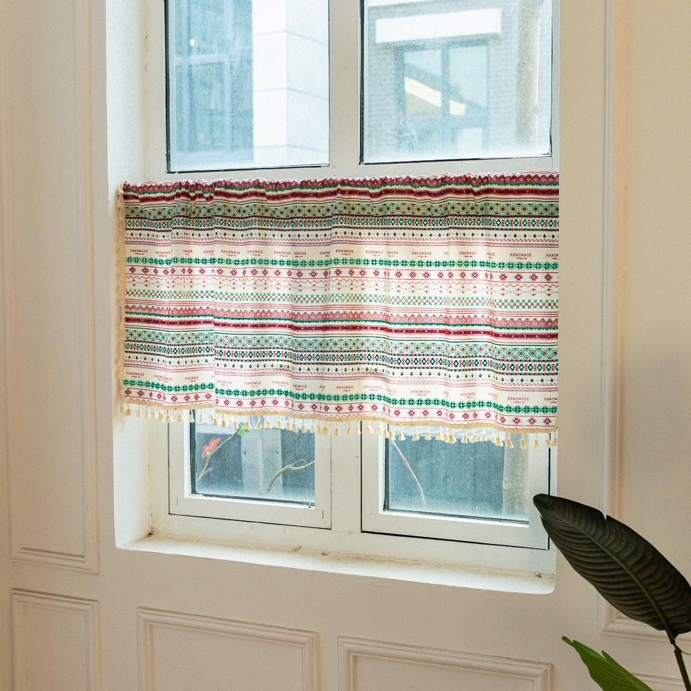 【HUAHUA】北歐風半簾 小窗簾 波西米亞短簾 臥室窗戶裝飾短簾 印花門簾 廚房遮蓋半簾 成品-細節圖3