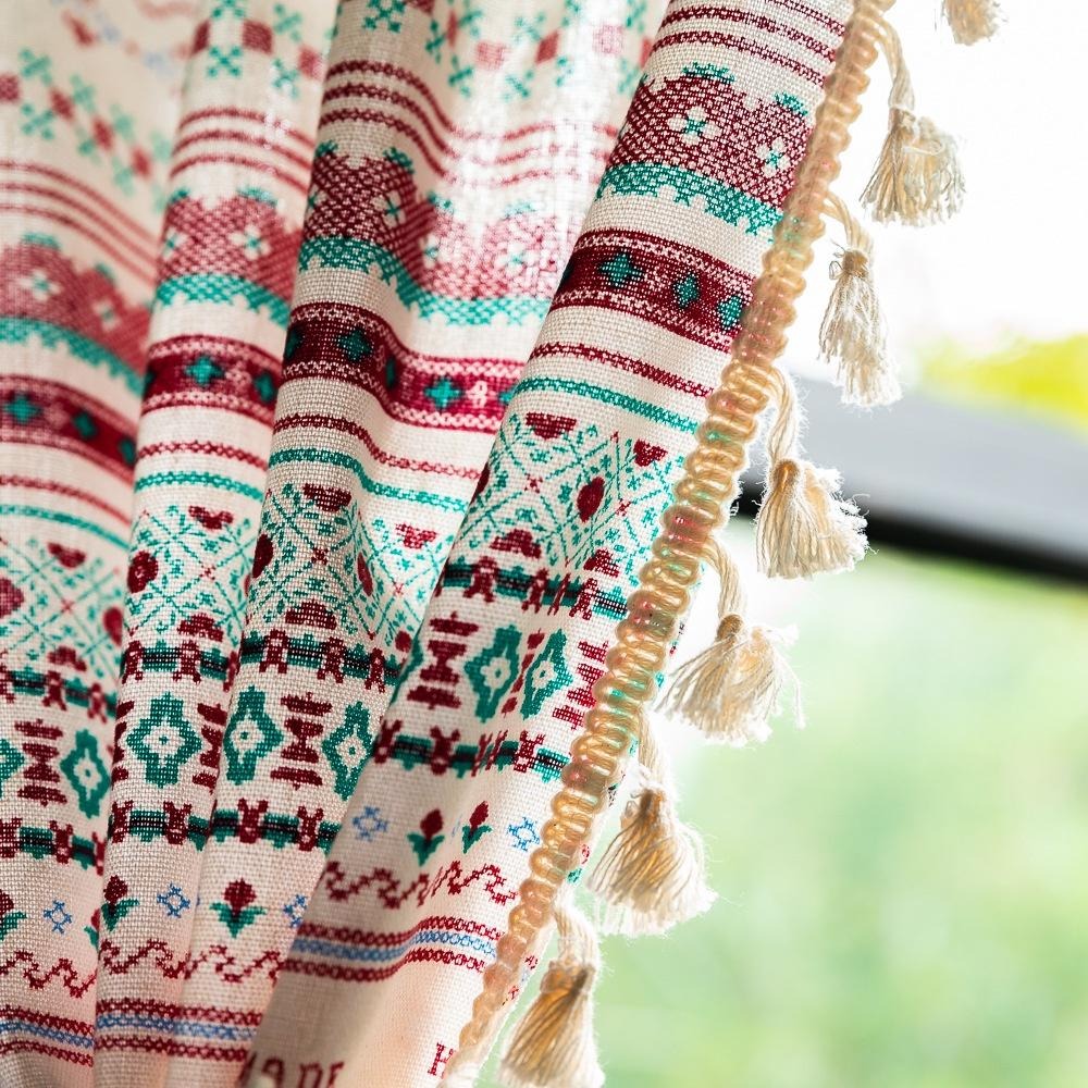 【HUAHUA】北歐風半簾 小窗簾 波西米亞短簾 臥室窗戶裝飾短簾 印花門簾 廚房遮蓋半簾 成品-細節圖5