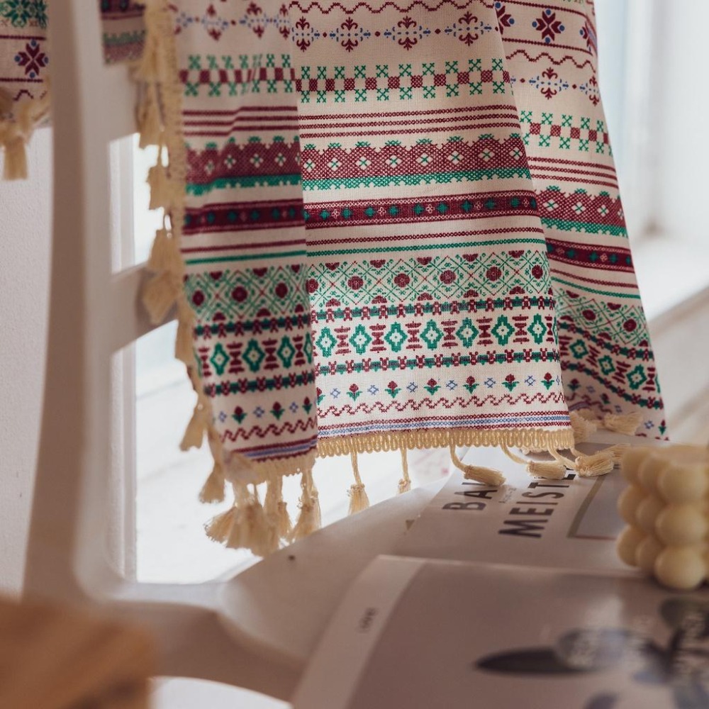 【HUAHUA】北歐風半簾 小窗簾 波西米亞短簾 臥室窗戶裝飾短簾 印花門簾 廚房遮蓋半簾 成品-細節圖6