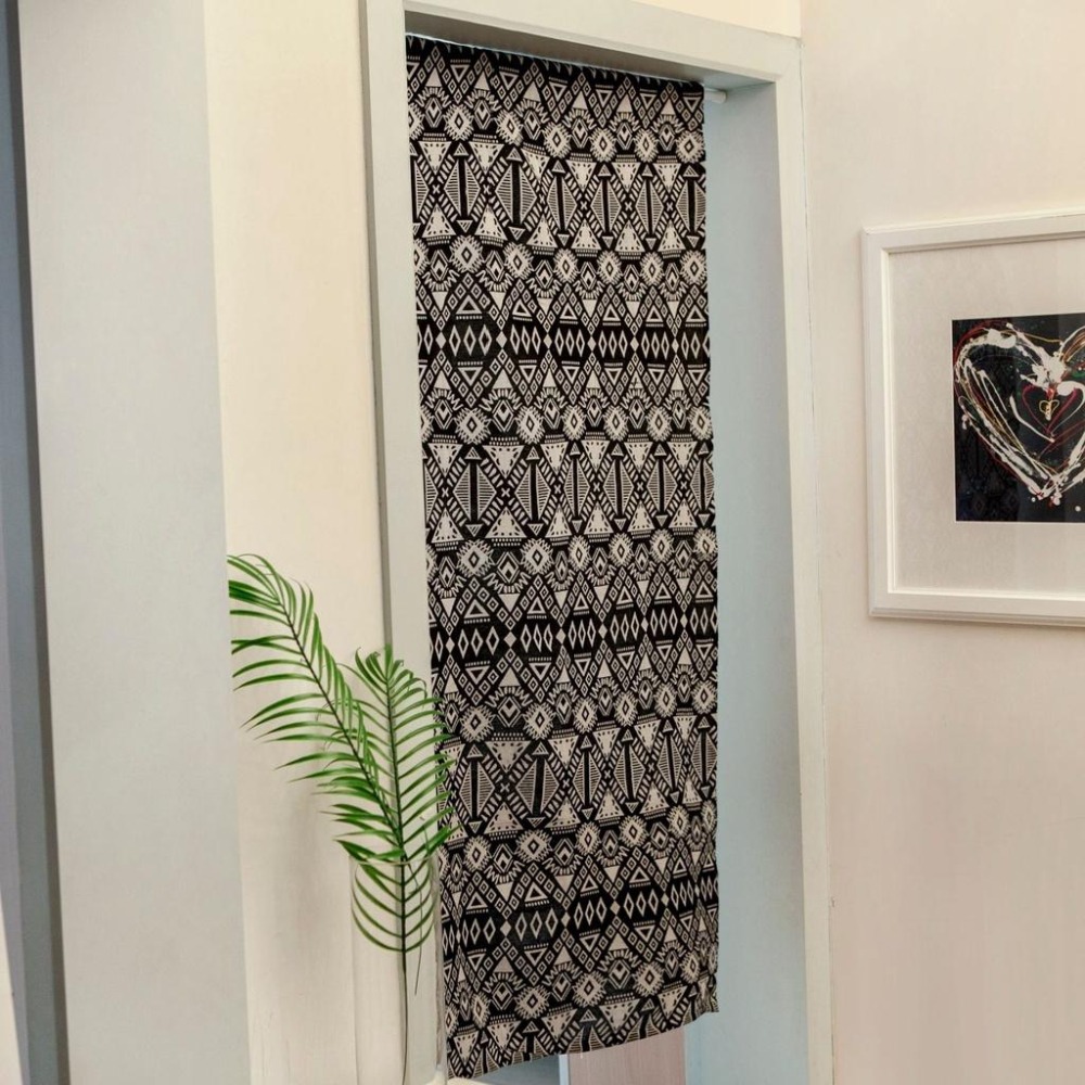 【HUAHUA】黑色徽章門簾 幾何圖形提花門簾 美式鄉村風門簾 簡約廚房半簾 咖啡館餐廳棉麻門簾  (不含桿子) 成品-細節圖3