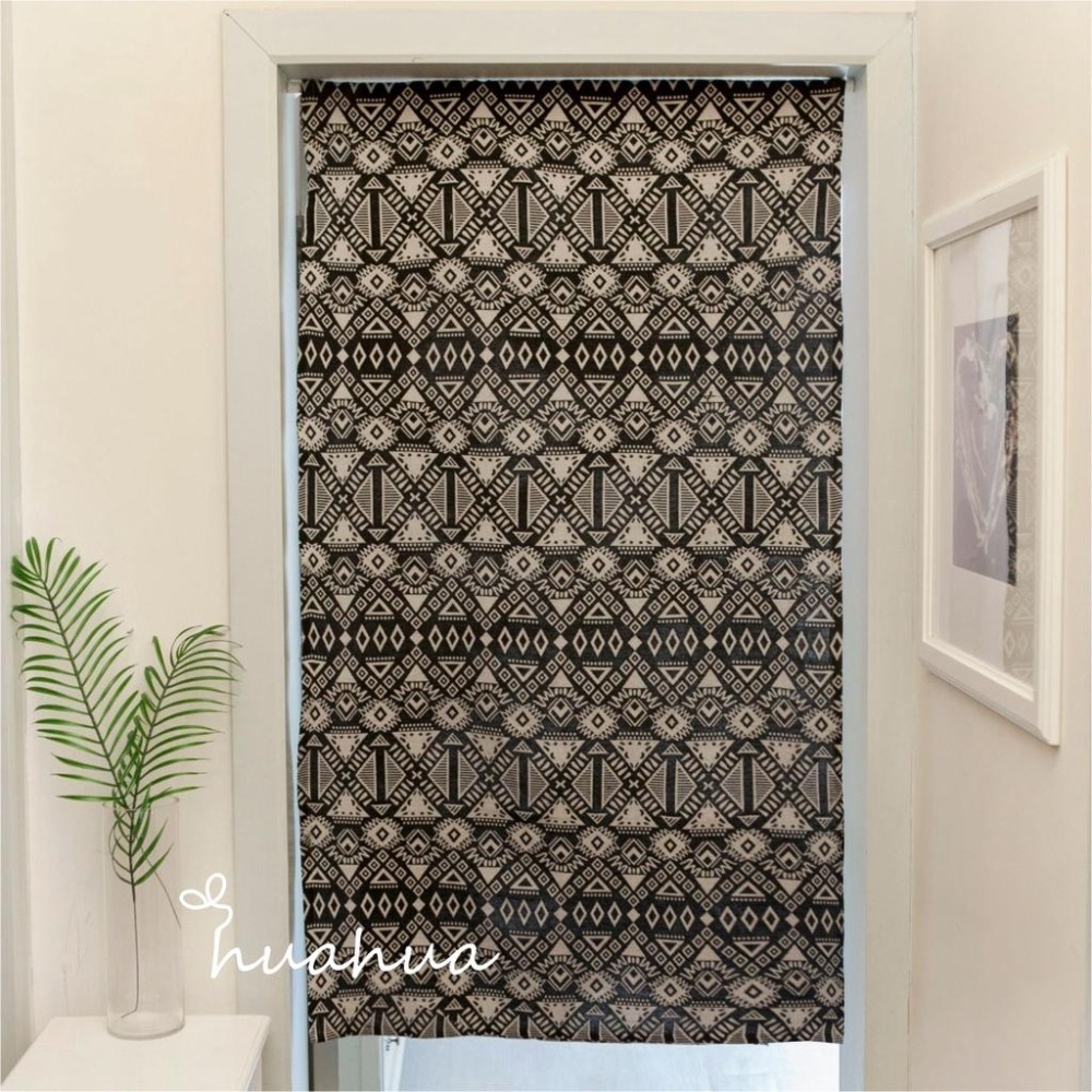 【HUAHUA】黑色徽章門簾 幾何圖形提花門簾 美式鄉村風門簾 簡約廚房半簾 咖啡館餐廳棉麻門簾  (不含桿子) 成品-細節圖4