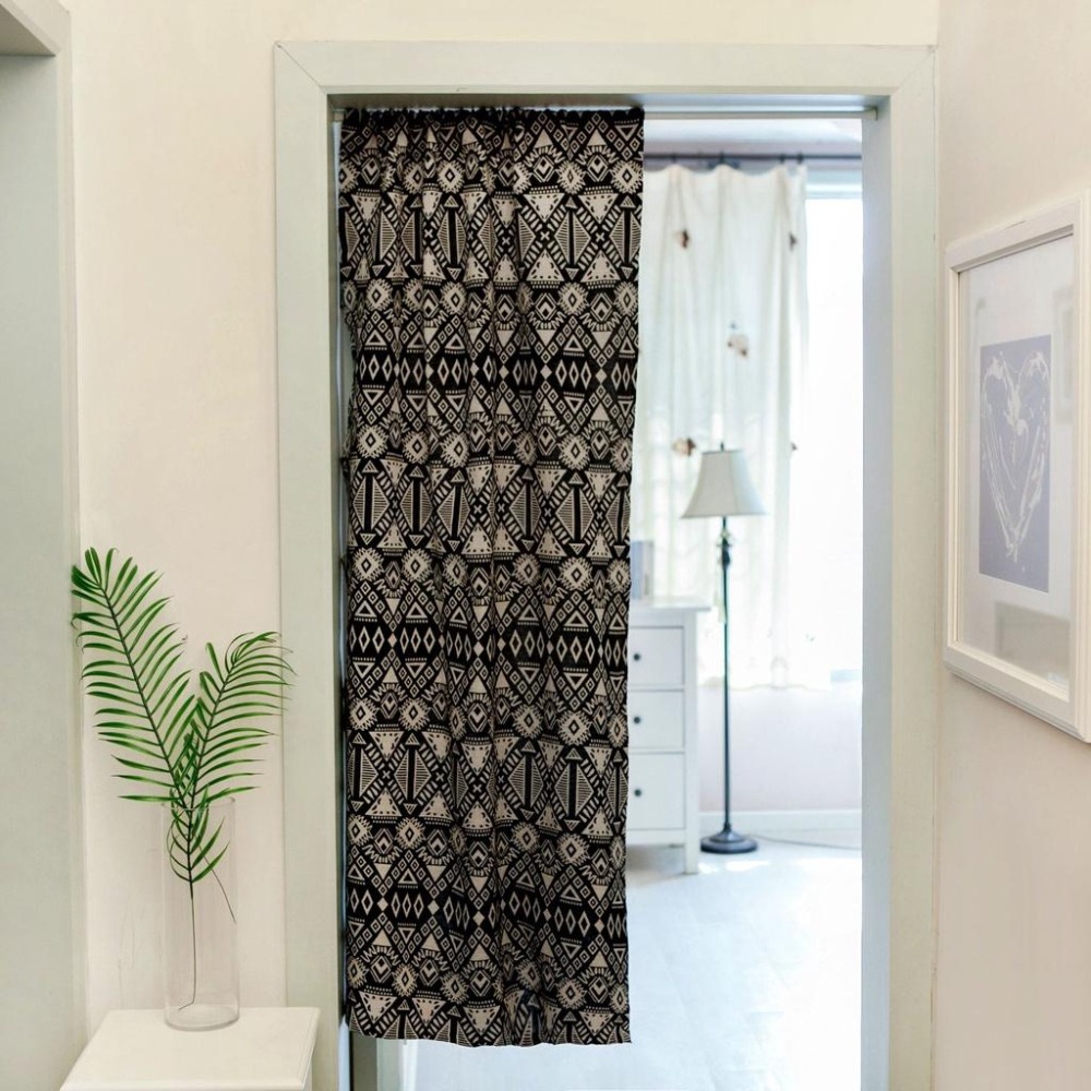 【HUAHUA】黑色徽章門簾 幾何圖形提花門簾 美式鄉村風門簾 簡約廚房半簾 咖啡館餐廳棉麻門簾  (不含桿子) 成品-細節圖5