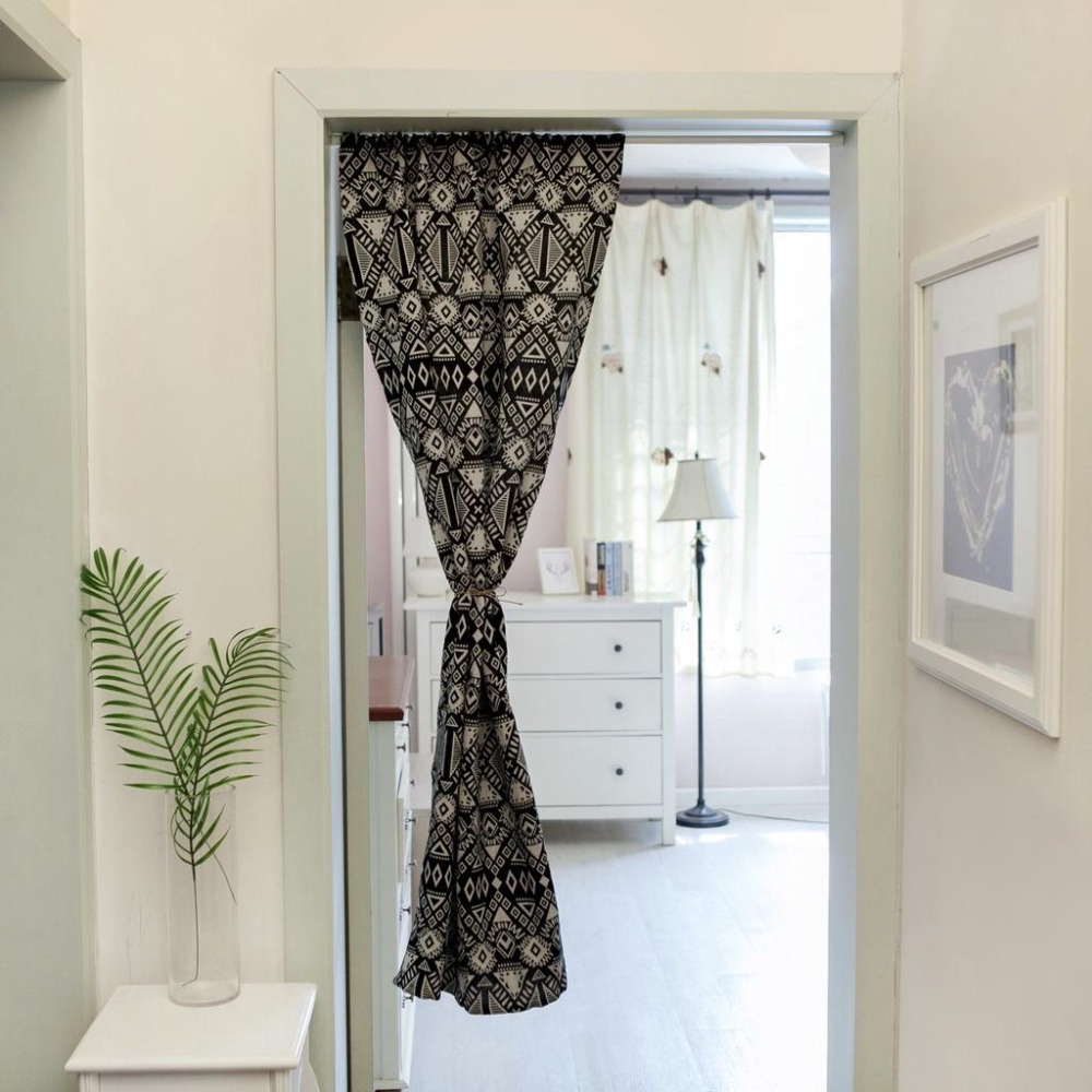 【HUAHUA】黑色徽章門簾 幾何圖形提花門簾 美式鄉村風門簾 簡約廚房半簾 咖啡館餐廳棉麻門簾  (不含桿子) 成品-細節圖6