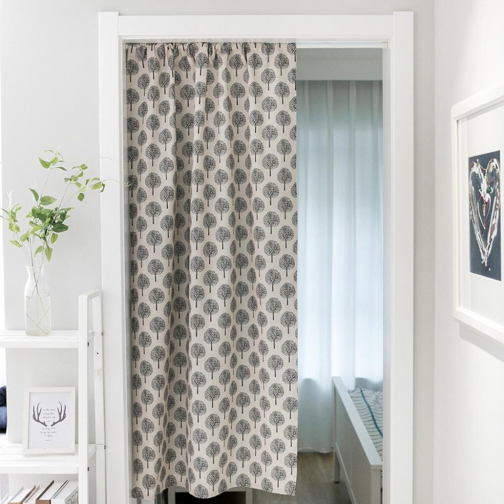 【HUAHUA】門簾 掛簾 風水簾 隔斷簾 裝飾簾 棉麻 美式鄉村 森系 素描 印花 現代簡約 衛生間半簾 不含桿-細節圖5