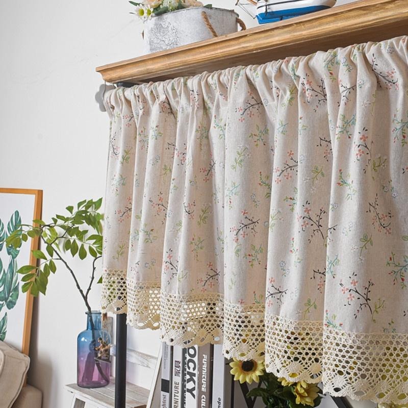 【HUAHUA】半簾 小窗簾 半截簾 美式鄉村 棉麻 鉤針蕾絲花邊 布藝 成品 日式 碎花 短簾 櫥櫃衣櫃遮擋簾 裝飾簾-細節圖3