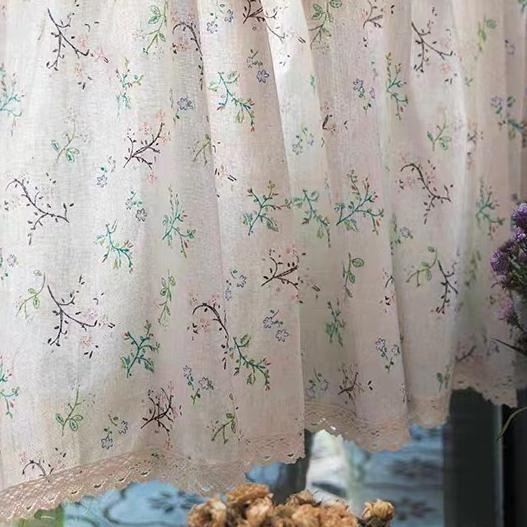 【HUAHUA】半簾 小窗簾 半截簾 美式鄉村 棉麻 鉤針蕾絲花邊 布藝 成品 日式 碎花 短簾 櫥櫃衣櫃遮擋簾 裝飾簾-細節圖8