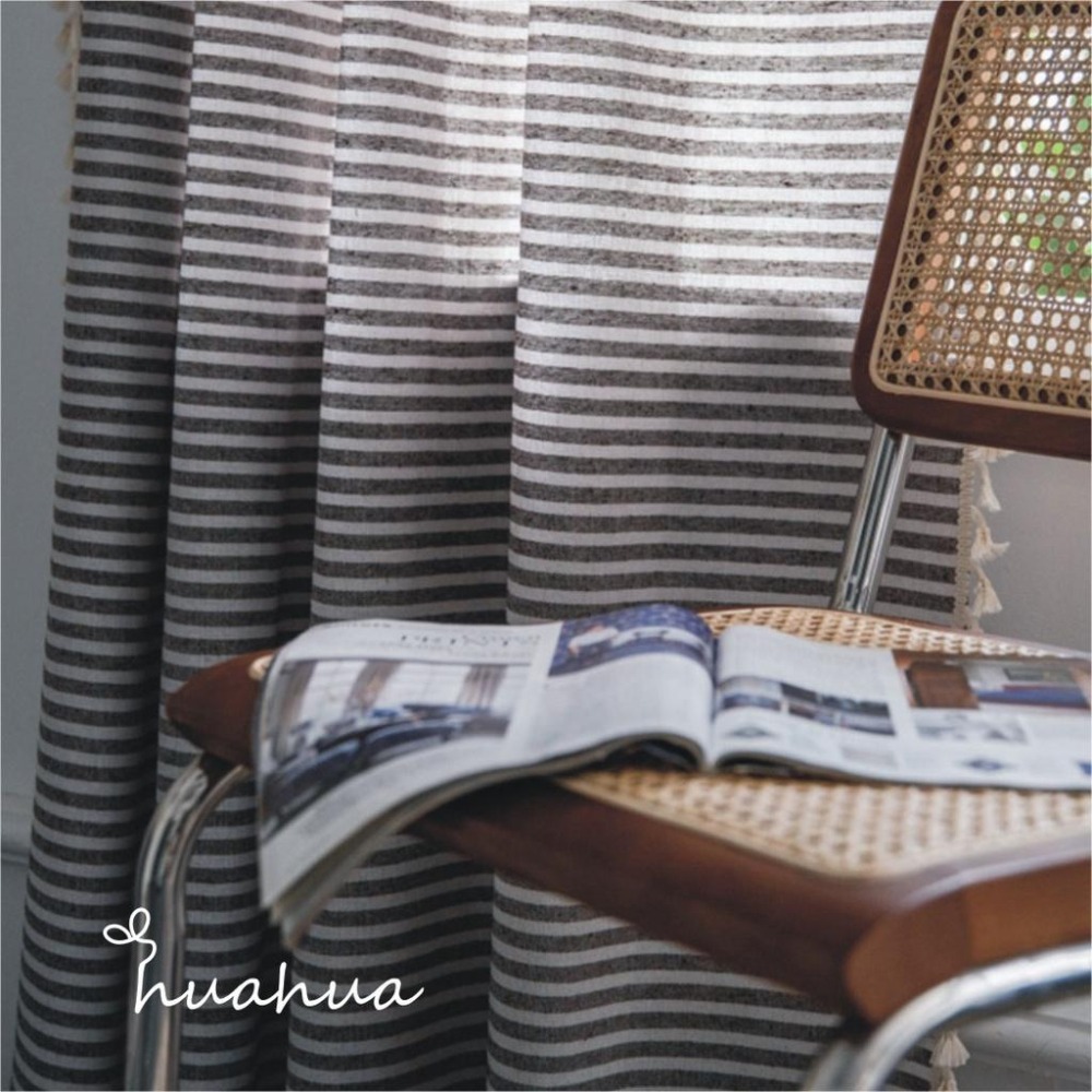 【HUAHUA】客製 窗簾 小窗簾 日式 簡約 純棉 條紋 棉麻 流蘇 美式鄉村 米色 咖啡色 復古 民宿 成品-細節圖9