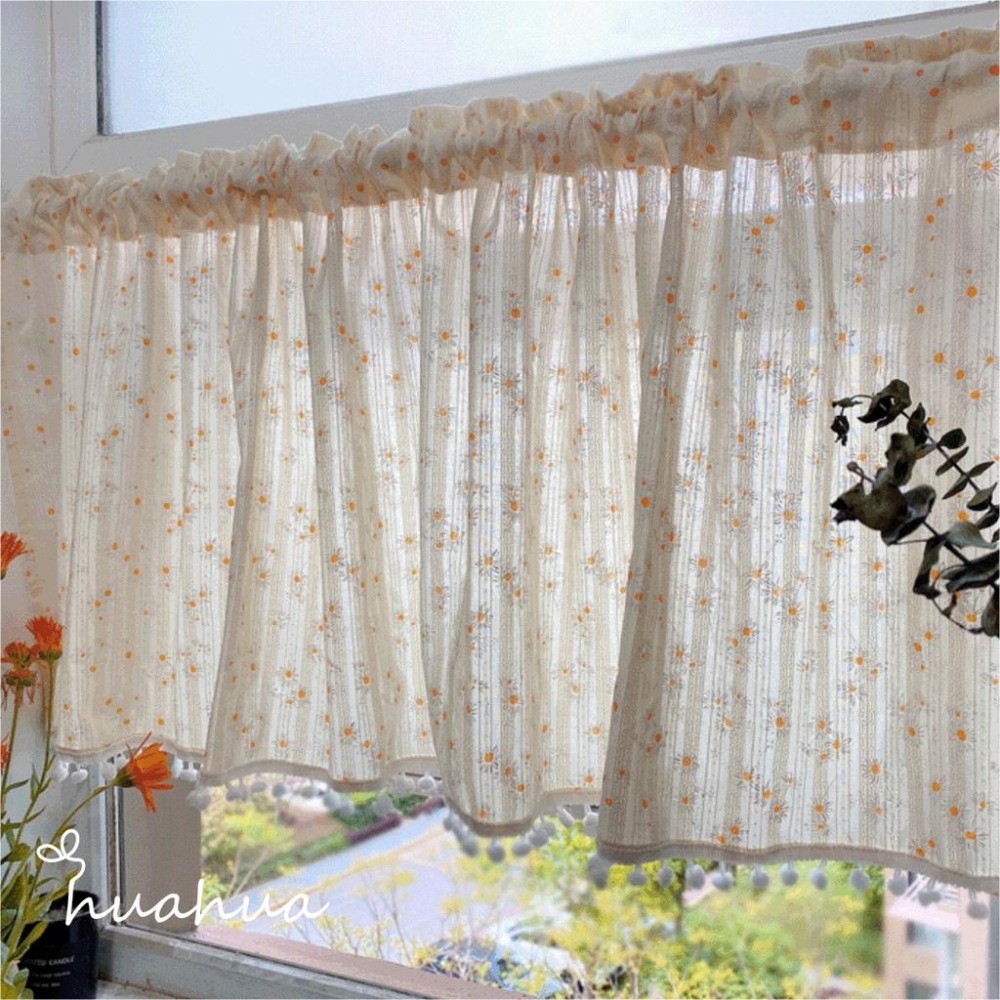【HUAHUA】短窗簾 田園小清新碎花布藝半簾 全棉雛菊花簾 雛菊法式飄窗簾 櫥櫃咖啡簾 門簾 隔斷短簾子-細節圖4