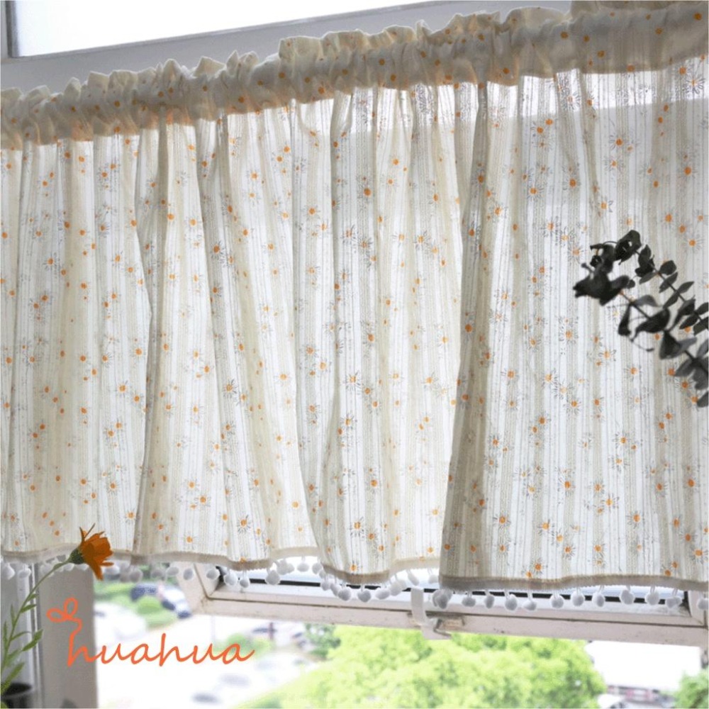 【HUAHUA】短窗簾 田園小清新碎花布藝半簾 全棉雛菊花簾 雛菊法式飄窗簾 櫥櫃咖啡簾 門簾 隔斷短簾子-細節圖5
