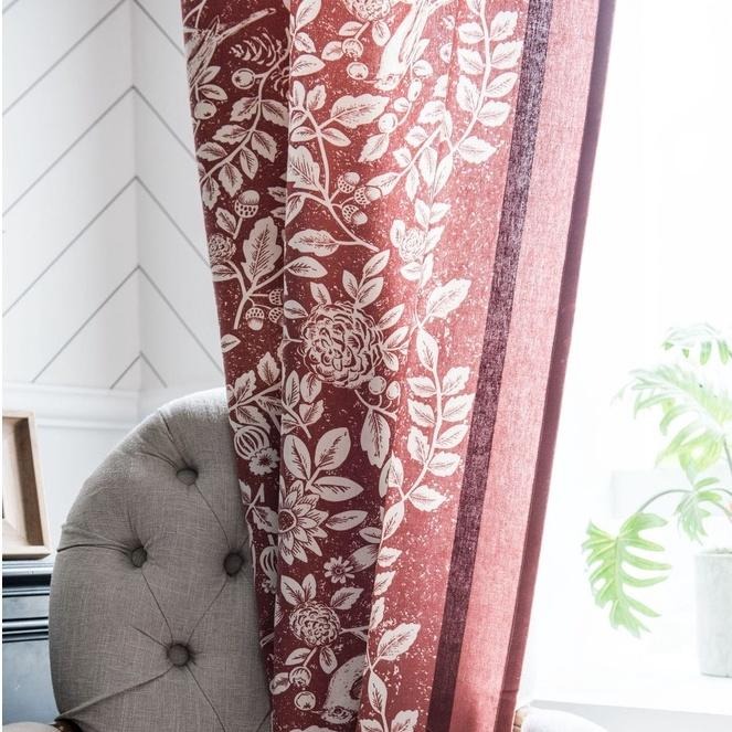 【HUAHUA】美式鄉村風仿棉麻廚房簾 橘色花鳥印花窗簾 飄窗窗簾 半遮光窗簾 成品-細節圖8