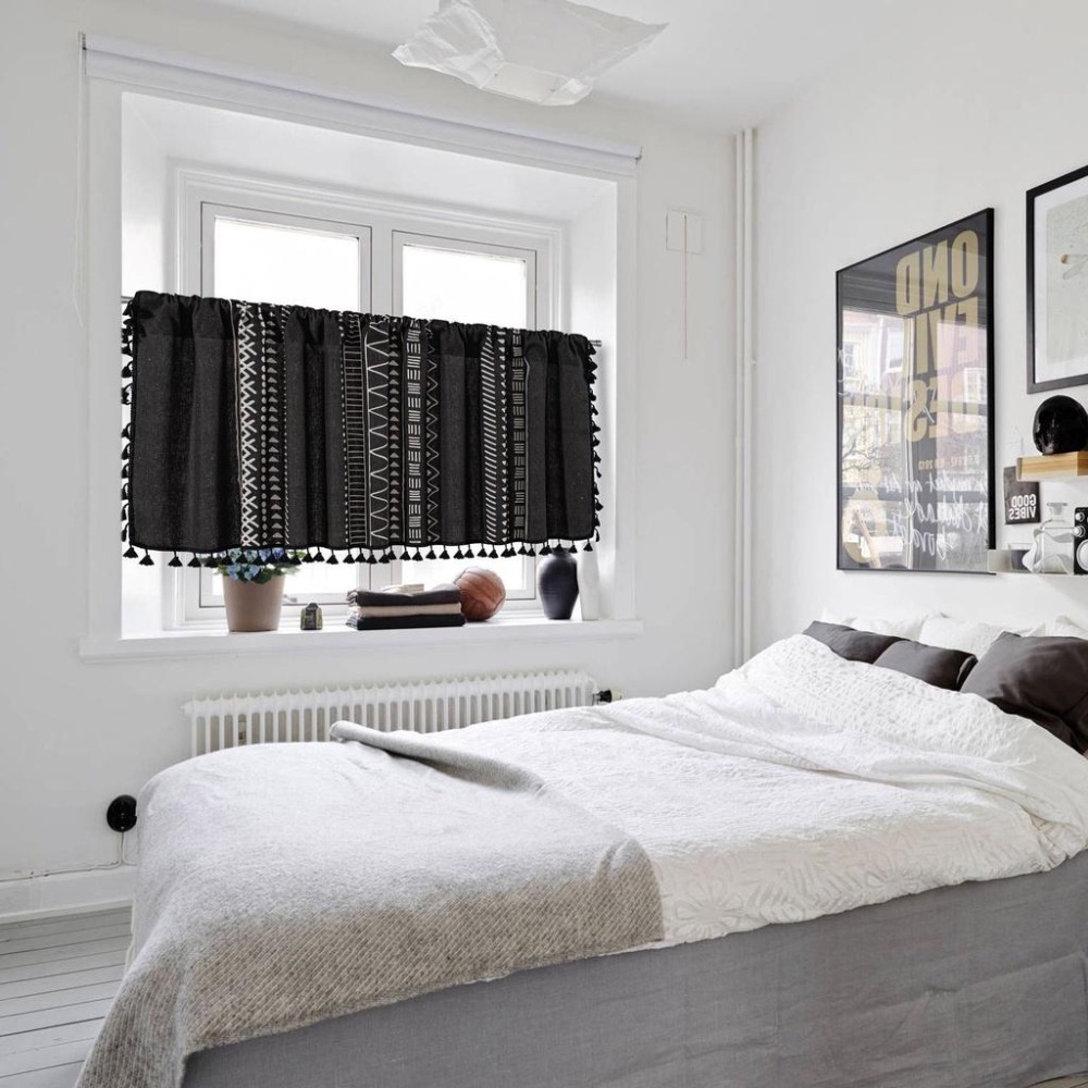 【HUAHUA】半簾 短簾 小窗簾 美式鄉村棉麻櫥櫃防塵簾 素色門簾 花朵印花咖啡簾 簡約廚房洗手檯防塵簾-細節圖3