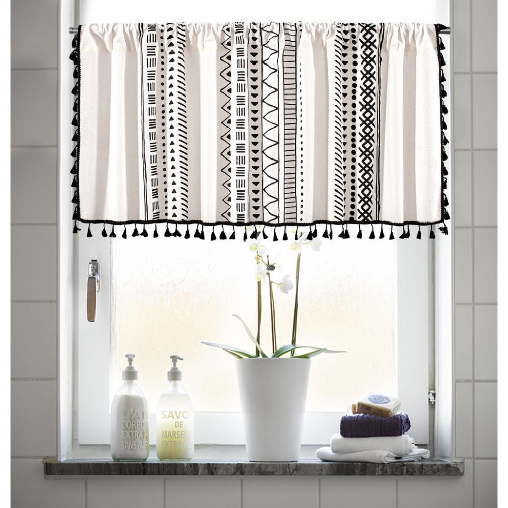 【HUAHUA】半簾 短簾 小窗簾 美式鄉村棉麻櫥櫃防塵簾 素色門簾 花朵印花咖啡簾 簡約廚房洗手檯防塵簾-細節圖7