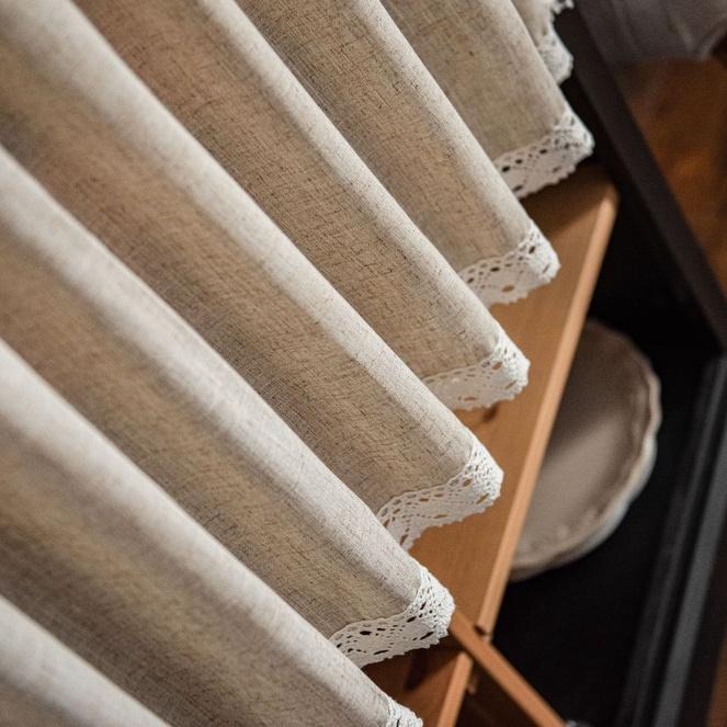 【HUAHUA】半簾 短簾 小窗簾 美式鄉村棉麻櫥櫃防塵簾 素色門簾 花朵印花咖啡簾 簡約廚房洗手檯防塵簾-細節圖8