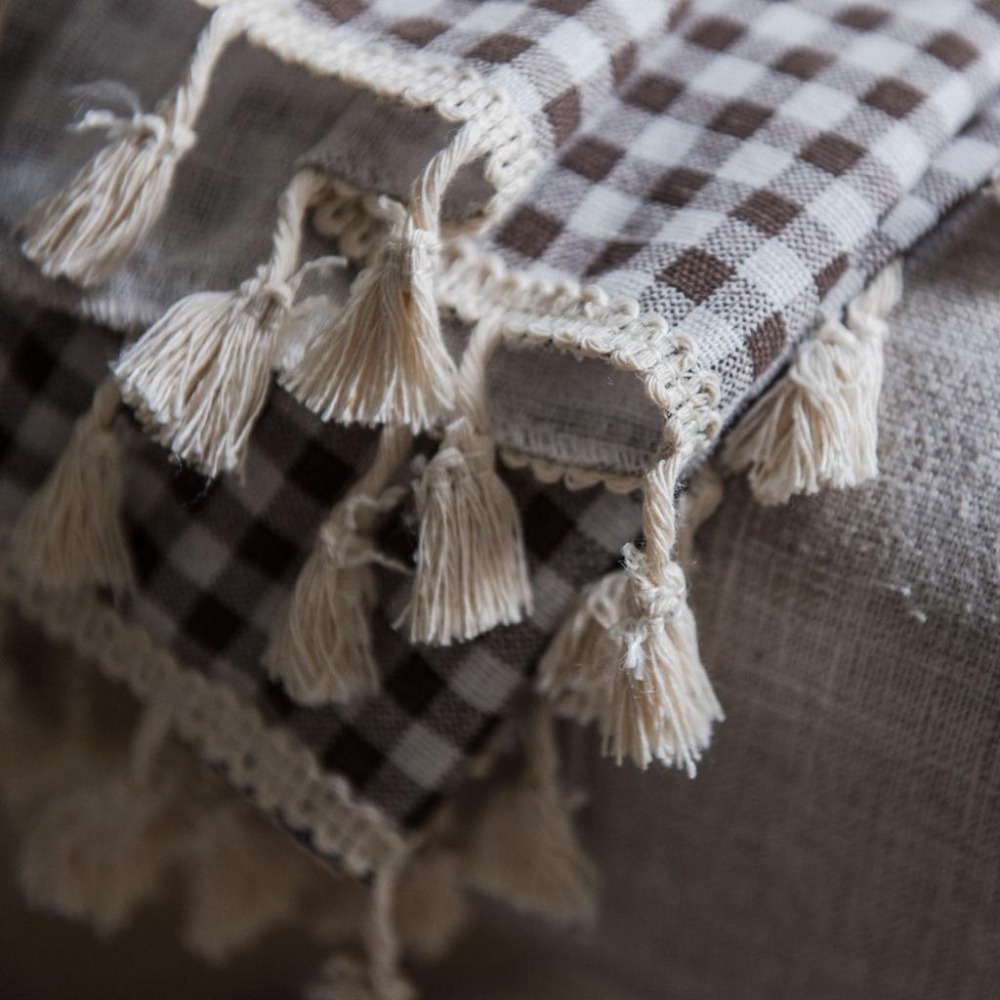 【HUAHUA】咖啡格子流蘇窗簾 臥室窗簾 客廳窗簾 成品 日式小窗廚房簾 簡約棉麻半遮光飄窗簾 單片-細節圖6