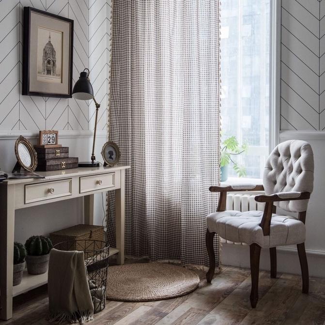 【HUAHUA】咖啡格子流蘇窗簾 臥室窗簾 客廳窗簾 成品 日式小窗廚房簾 簡約棉麻半遮光飄窗簾 單片-細節圖7