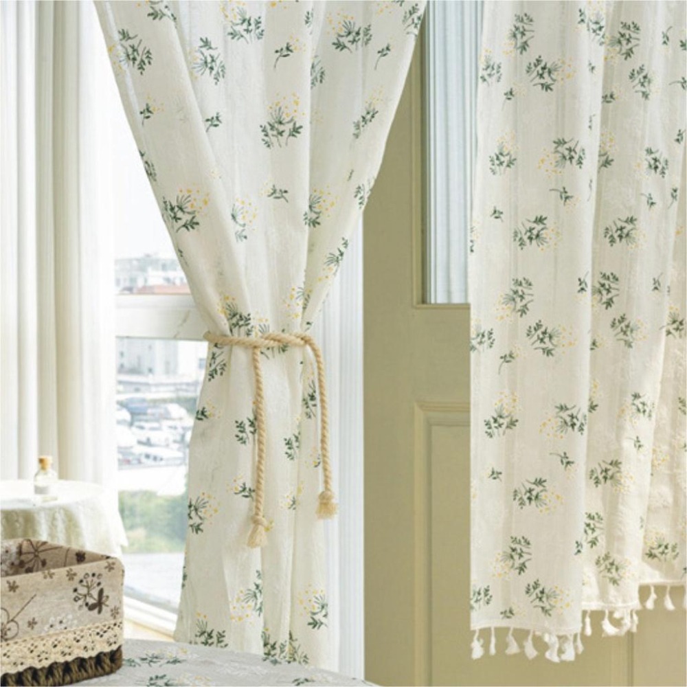 【HUAHUA】門簾 隔斷簾 短簾 掛簾 布簾 全棉 日式 韓式 森系 田園 鄉村 民宿 免打孔 流蘇 印花 廚房裝飾簾-細節圖2