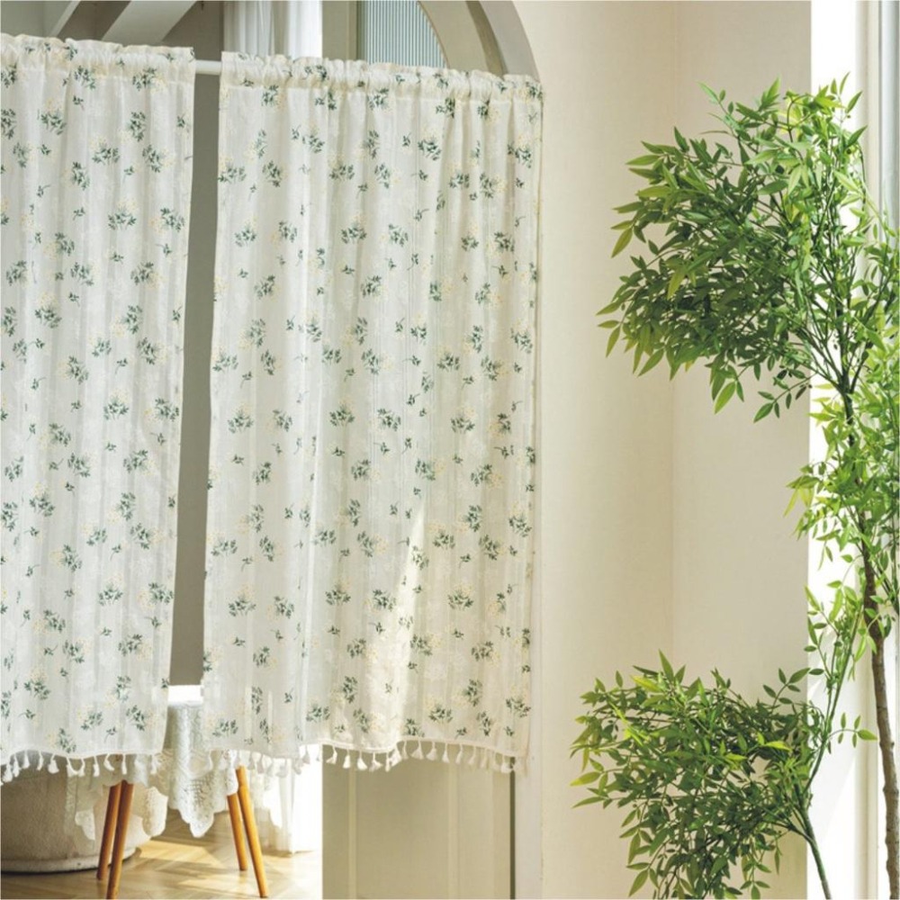 【HUAHUA】門簾 隔斷簾 短簾 掛簾 布簾 全棉 日式 韓式 森系 田園 鄉村 民宿 免打孔 流蘇 印花 廚房裝飾簾-細節圖3