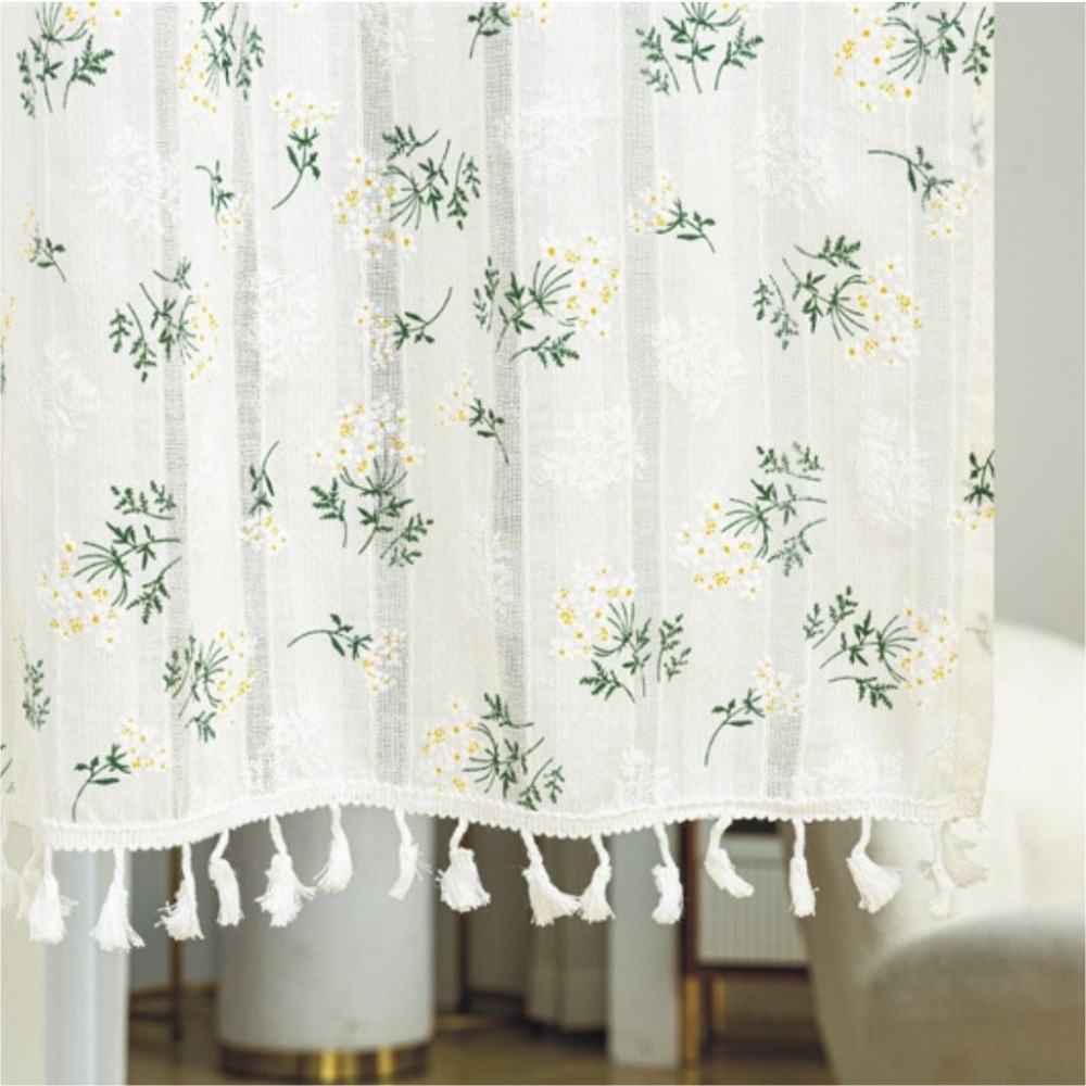 【HUAHUA】門簾 隔斷簾 短簾 掛簾 布簾 全棉 日式 韓式 森系 田園 鄉村 民宿 免打孔 流蘇 印花 廚房裝飾簾-細節圖4