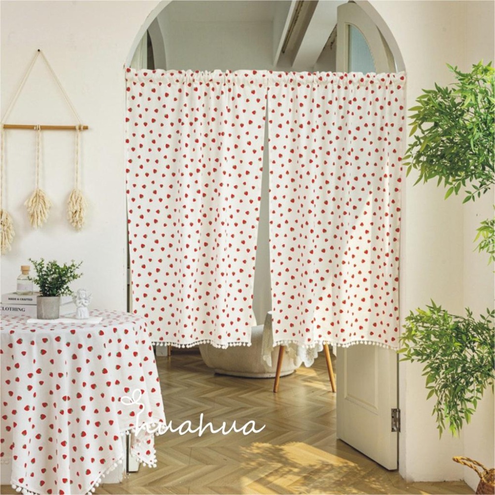 【HUAHUA】門簾 隔斷簾 短簾 掛簾 布簾 全棉 日式 韓式 森系 田園 鄉村 民宿 免打孔 流蘇 印花 廚房裝飾簾-細節圖5