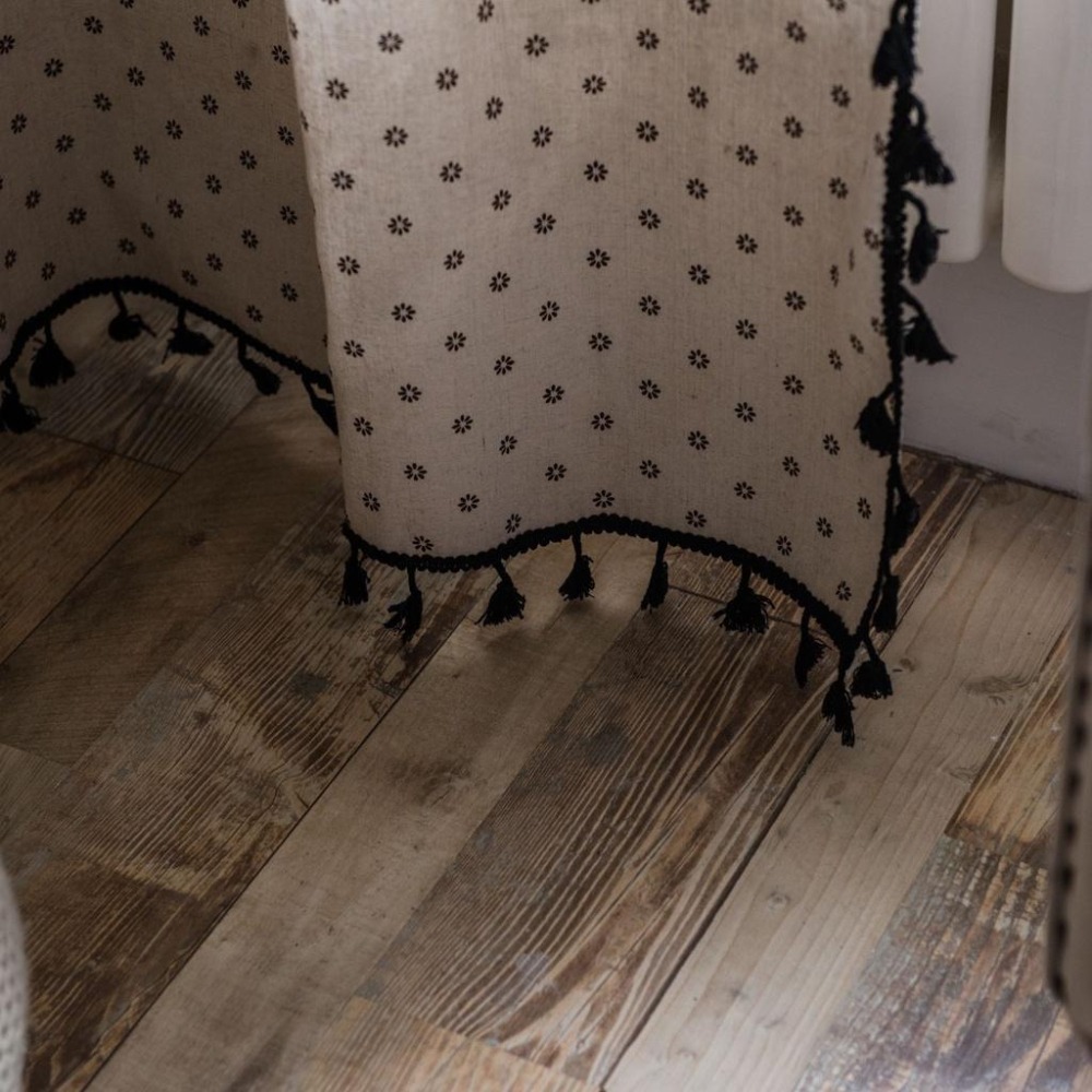 【HUAHUA】咖啡色雛菊印花窗簾 美式鄉村風窗簾 成品 黑色流蘇窗簾 韓式小窗廚房簾 棉麻 半遮光飄窗簾 隔斷簾-細節圖4