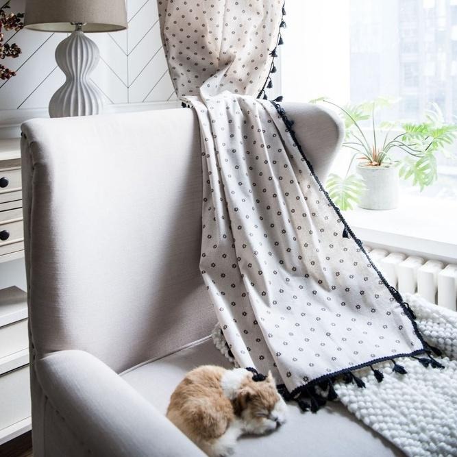 【HUAHUA】咖啡色雛菊印花窗簾 美式鄉村風窗簾 成品 黑色流蘇窗簾 韓式小窗廚房簾 棉麻 半遮光飄窗簾 隔斷簾-細節圖7