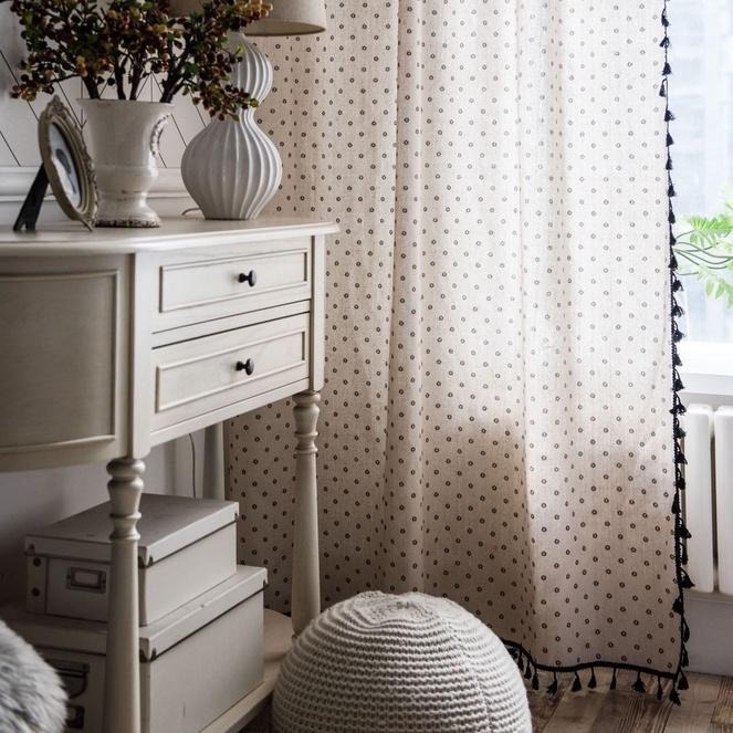 【HUAHUA】咖啡色雛菊印花窗簾 美式鄉村風窗簾 成品 黑色流蘇窗簾 韓式小窗廚房簾 棉麻 半遮光飄窗簾 隔斷簾-細節圖8