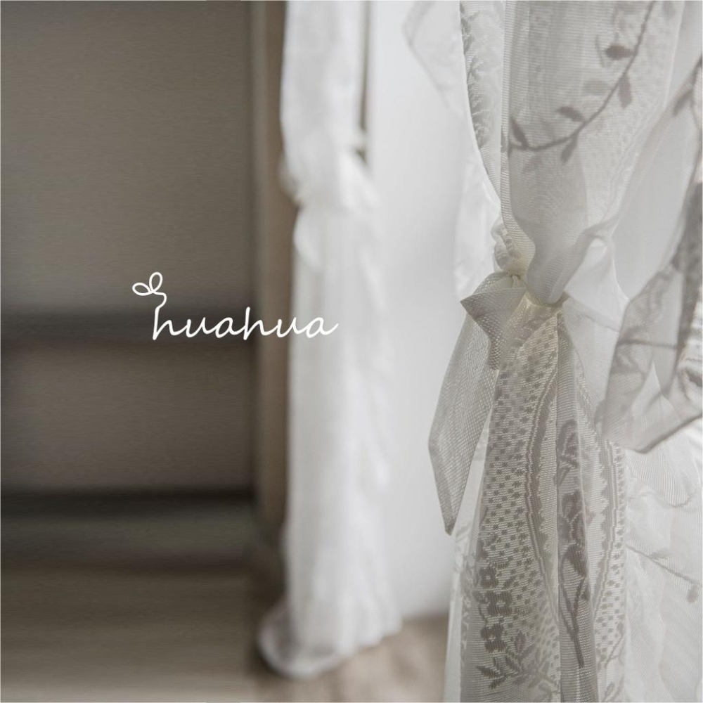 【HUAHUA】復古透光蕾絲紗簾 荷葉邊陽臺飄窗白紗隔斷波浪田園窗簾 法式白色蕾絲紗簾 白色荷葉邊裝飾簾-細節圖4
