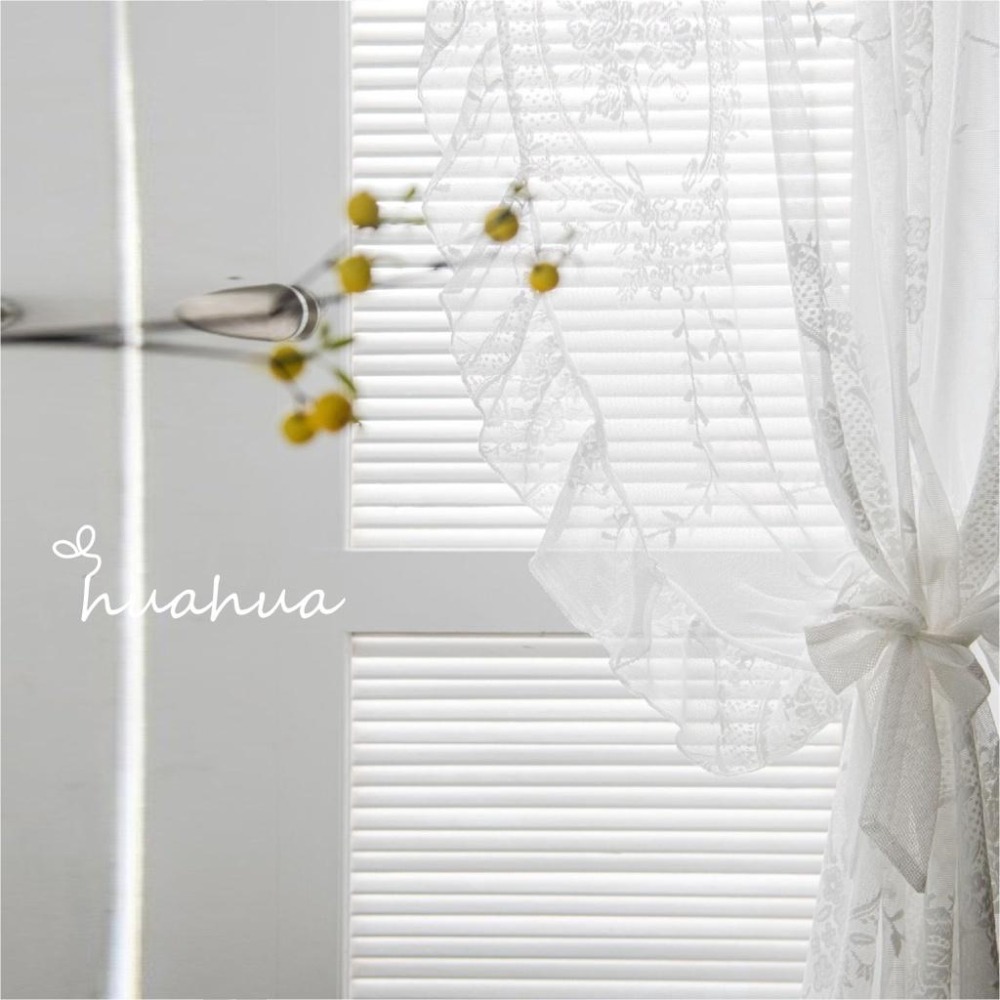【HUAHUA】復古透光蕾絲紗簾 荷葉邊陽臺飄窗白紗隔斷波浪田園窗簾 法式白色蕾絲紗簾 白色荷葉邊裝飾簾-細節圖9