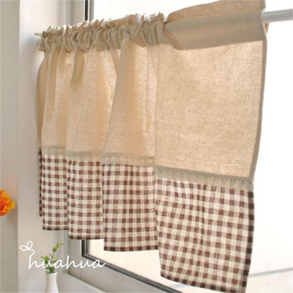 【HUAHUA】咖啡格子裝飾簾 英倫紅格拼接門 韓式拼接裝飾簾 清新家居廚簾 棉廚房窗簾簾 紅格子裝飾簾-細節圖4