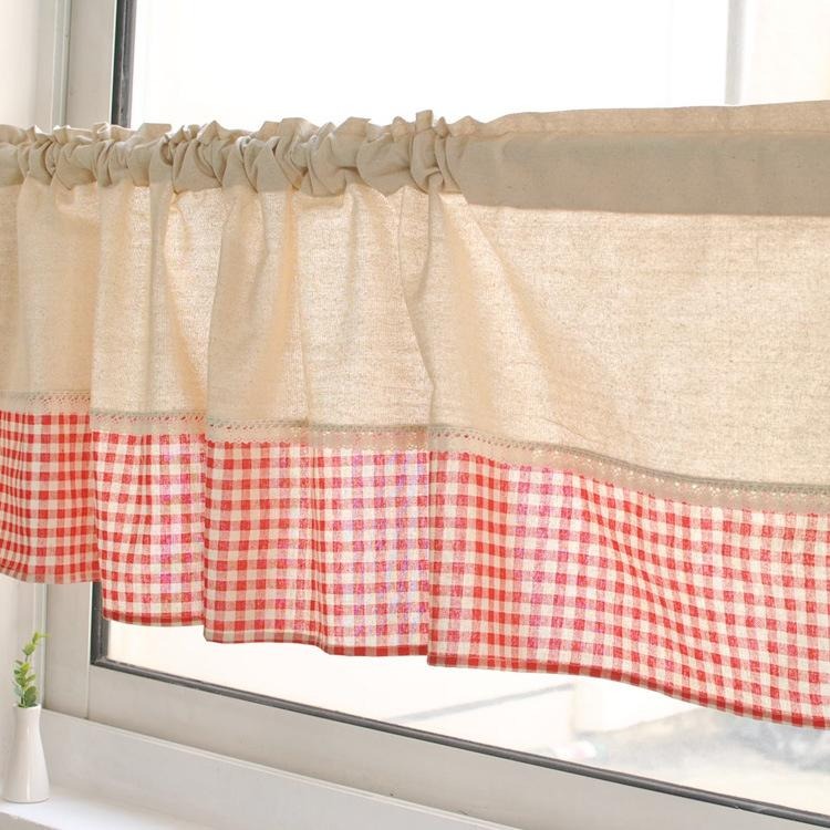 【HUAHUA】咖啡格子裝飾簾 英倫紅格拼接門 韓式拼接裝飾簾 清新家居廚簾 棉廚房窗簾簾 紅格子裝飾簾-細節圖6