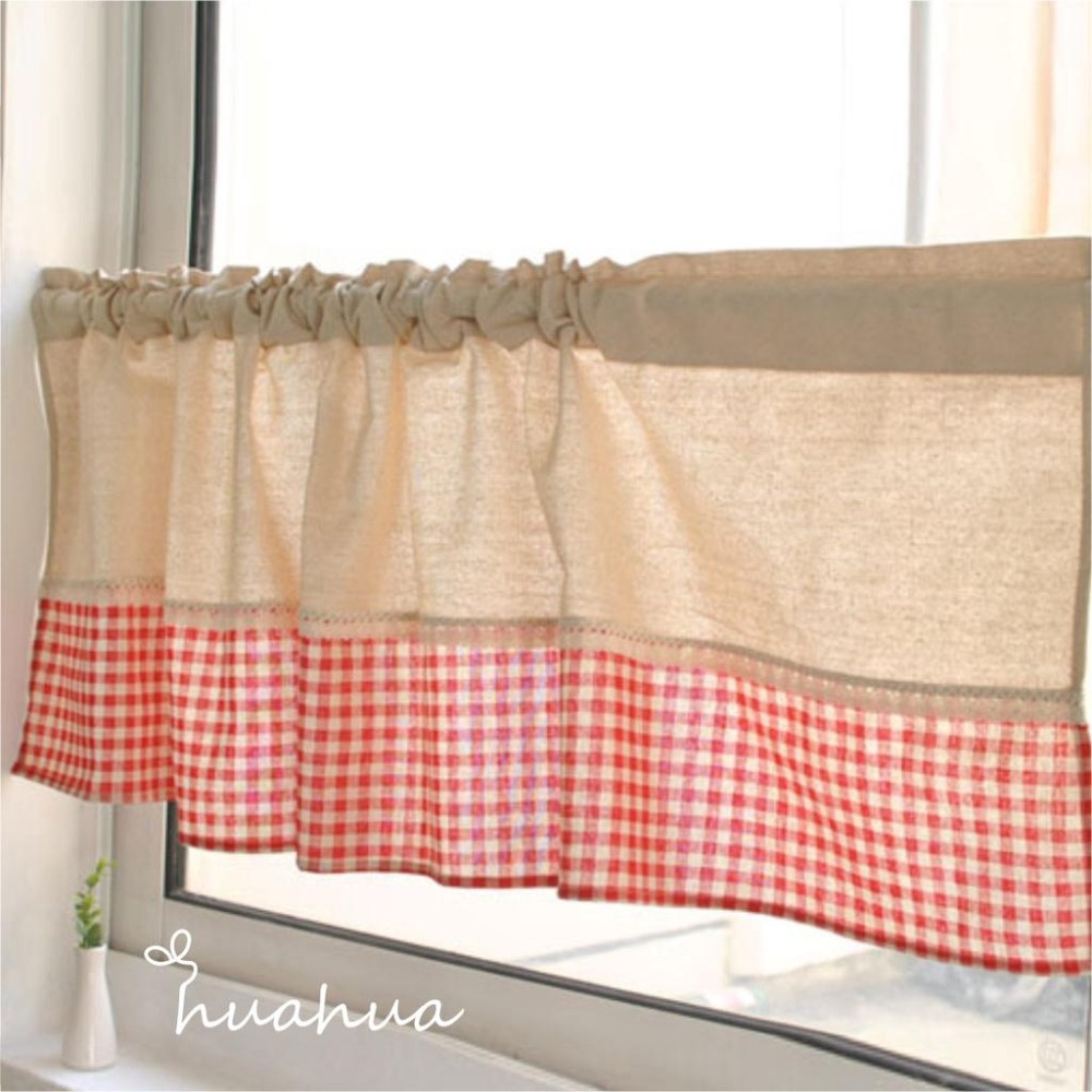 【HUAHUA】咖啡格子裝飾簾 英倫紅格拼接門 韓式拼接裝飾簾 清新家居廚簾 棉廚房窗簾簾 紅格子裝飾簾-細節圖7
