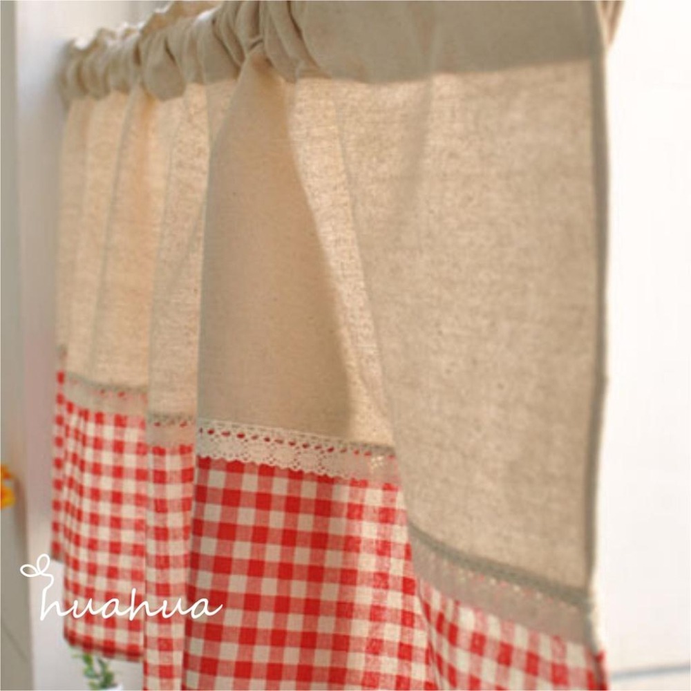 【HUAHUA】咖啡格子裝飾簾 英倫紅格拼接門 韓式拼接裝飾簾 清新家居廚簾 棉廚房窗簾簾 紅格子裝飾簾-細節圖9