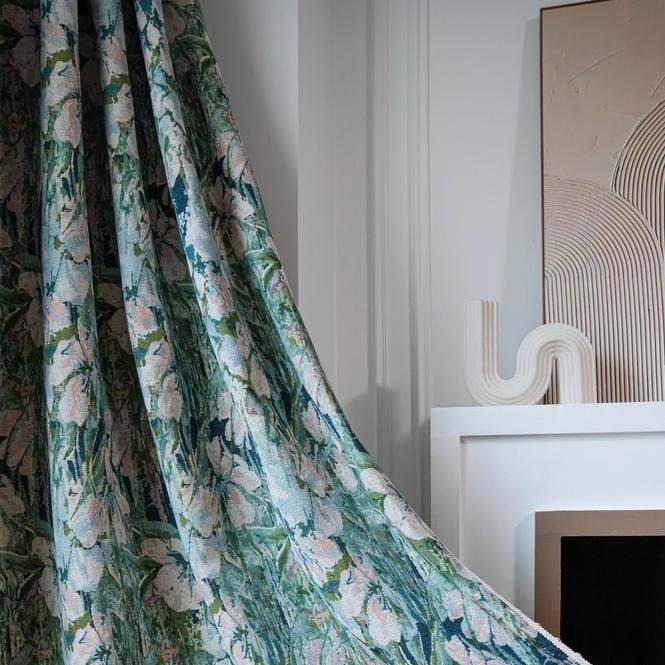 【HUAHUA】窗簾 提花小窗簾 厚實窗簾 綠色花朵窗簾 流蘇窗簾 成品 廚房簾 飄窗半遮光窗簾-細節圖6