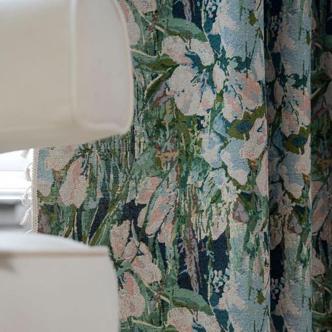 【HUAHUA】窗簾 提花小窗簾 厚實窗簾 綠色花朵窗簾 流蘇窗簾 成品 廚房簾 飄窗半遮光窗簾-細節圖9