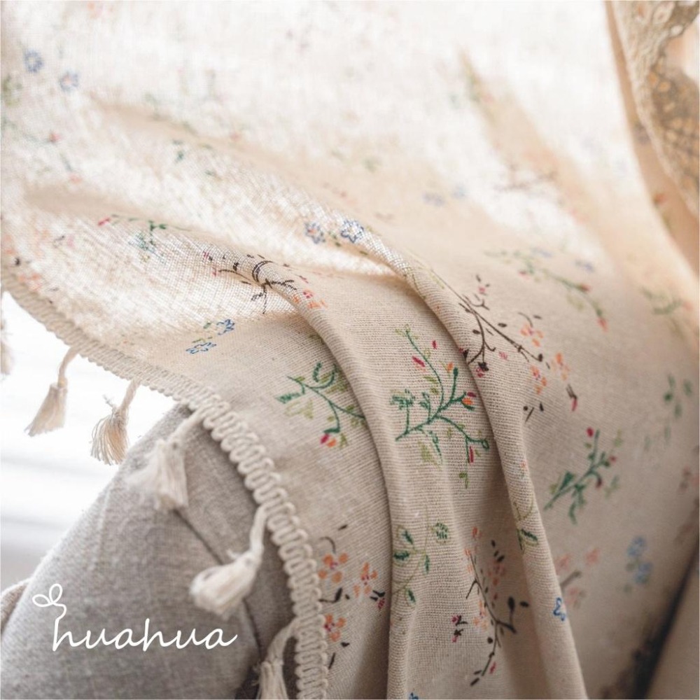 【HUAHUA】窗簾成品 絲絲小花印花拼接鉤針蕾絲窗簾 印花鏤空拼接美式廚房簾 仿棉麻半遮光窗簾 森系流蘇裝飾簾-細節圖6