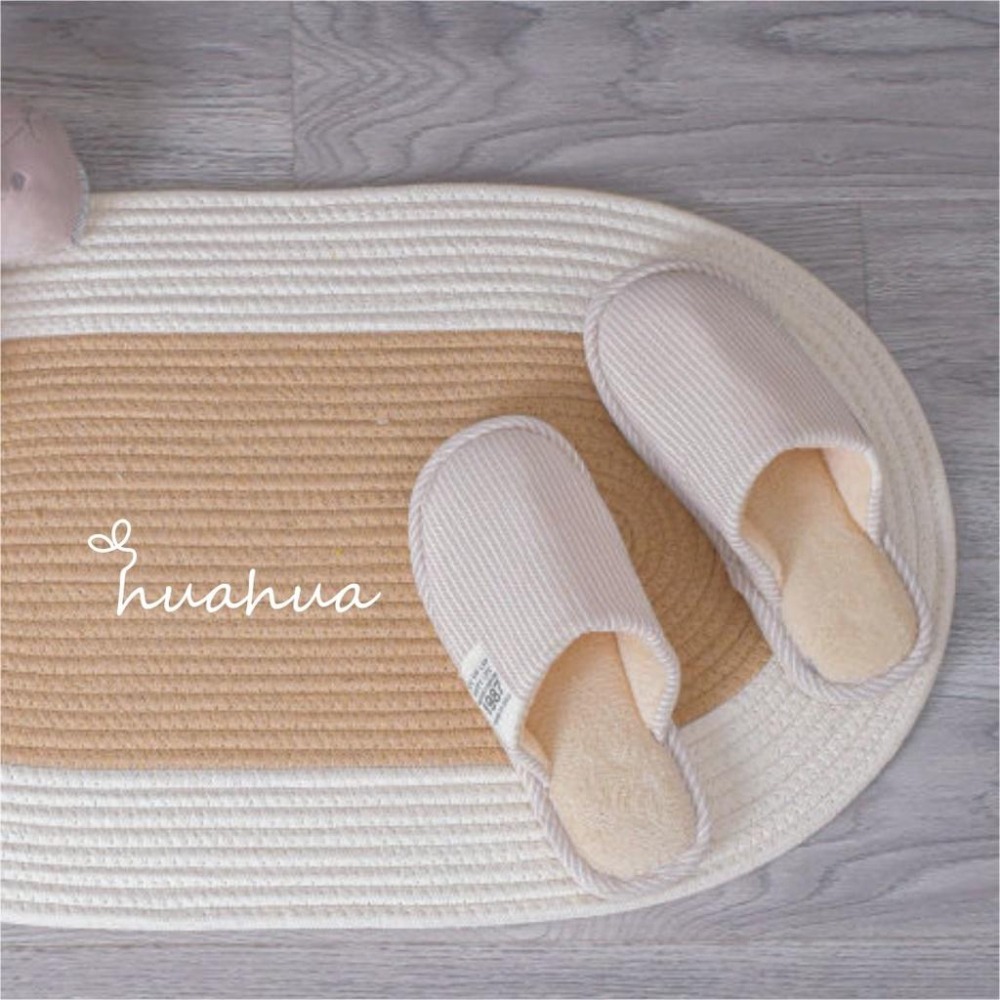 【HUAHUA】日式無印風手工棉線地墊 森系臥室浴室門前吸水防滑地墊 簡約風客廳玄關家用橢圓形吸水墊-細節圖2
