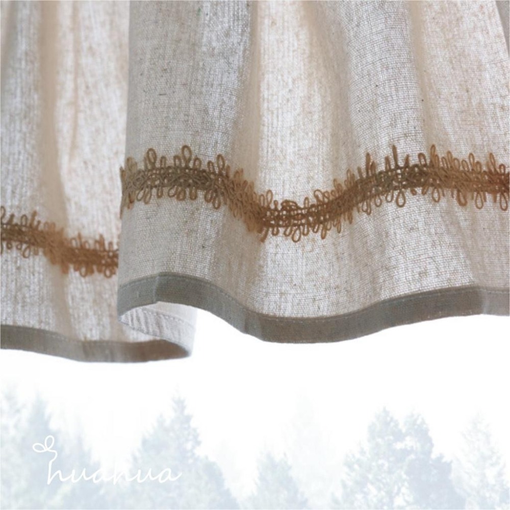 【HUAHUA】日式純色半簾 田園布藝門簾 衛生間飄窗簾 廚房免打孔半遮光小窗簾-細節圖2