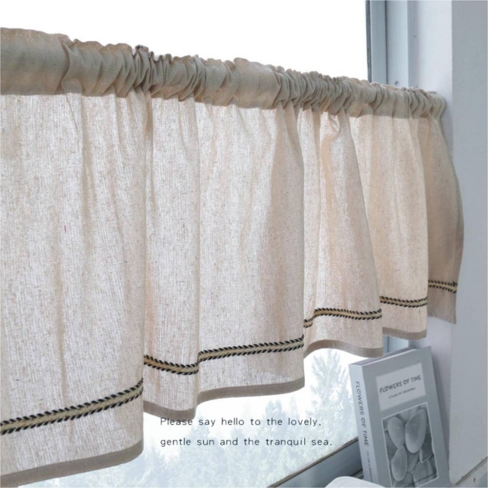 【HUAHUA】日式純色半簾 田園布藝門簾 衛生間飄窗簾 廚房免打孔半遮光小窗簾-細節圖3