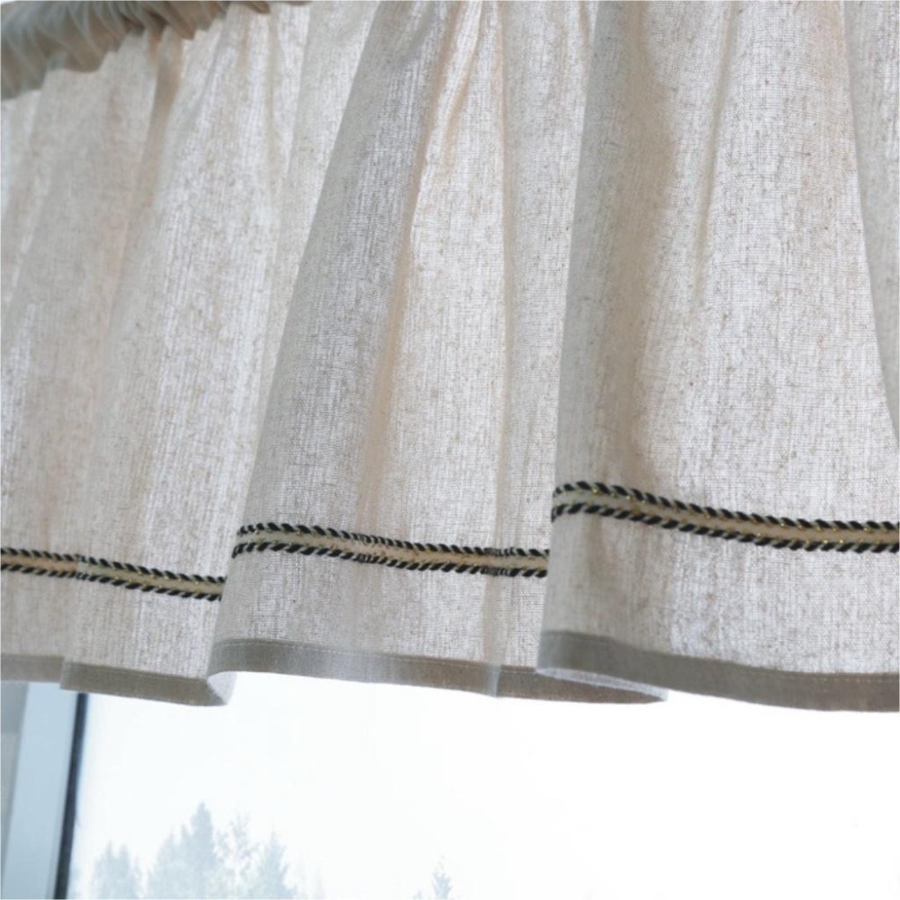 【HUAHUA】日式純色半簾 田園布藝門簾 衛生間飄窗簾 廚房免打孔半遮光小窗簾-細節圖4