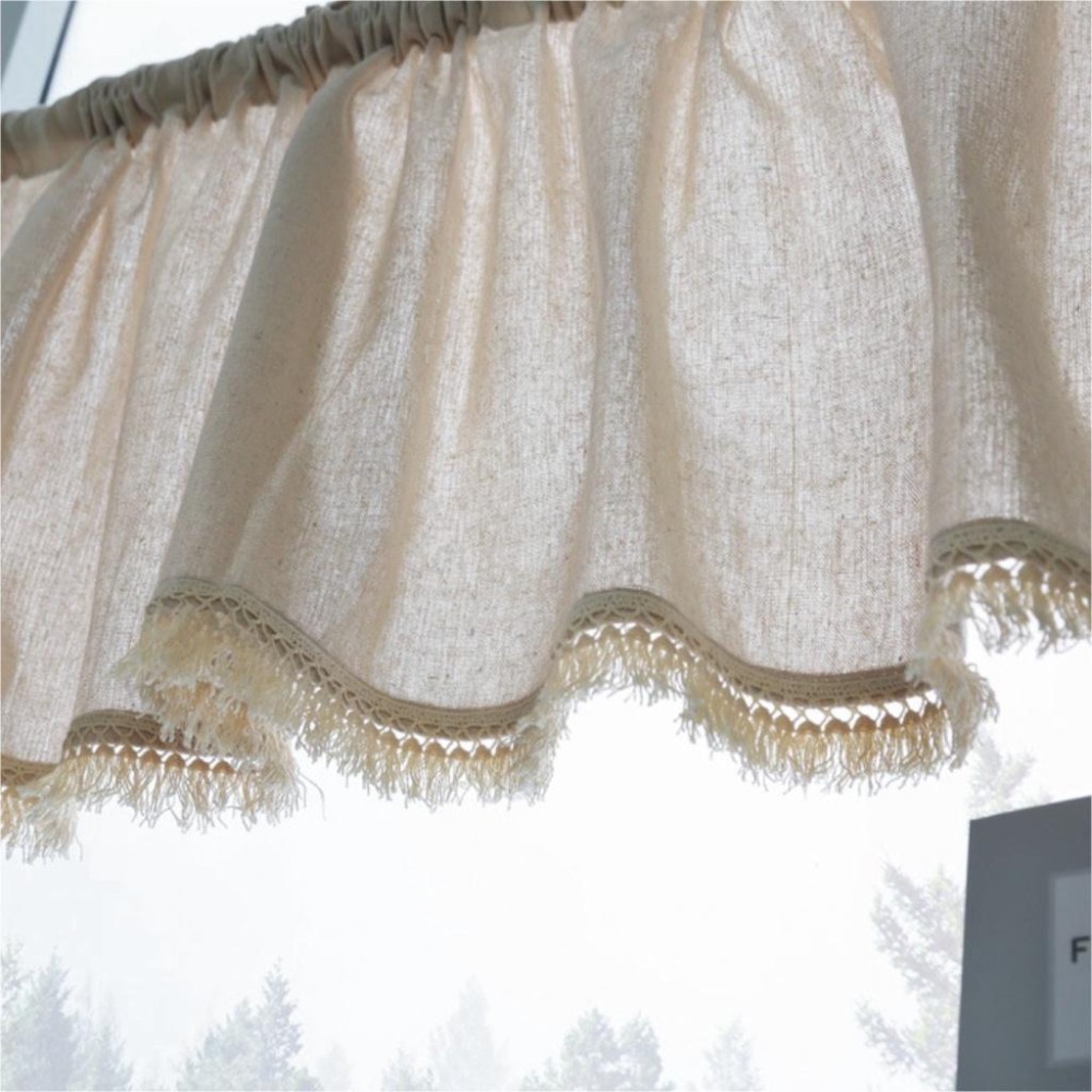 【HUAHUA】日式純色半簾 田園布藝門簾 衛生間飄窗簾 廚房免打孔半遮光小窗簾-細節圖7