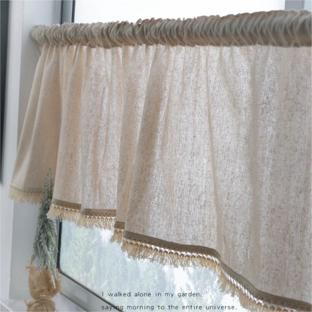 【HUAHUA】日式純色半簾 田園布藝門簾 衛生間飄窗簾 廚房免打孔半遮光小窗簾-細節圖8