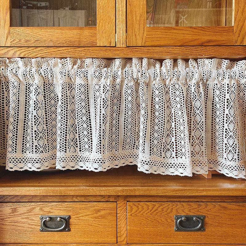 【HUAHUA】小窗簾 半簾 棉麻 田園 森系 美式 鉤針 鏤空 蕾絲 飄窗簾 北歐裝飾簾 廚櫃簾 遮擋簾-細節圖2