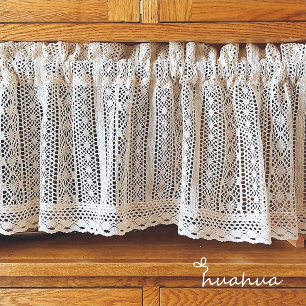 【HUAHUA】小窗簾 半簾 棉麻 田園 森系 美式 鉤針 鏤空 蕾絲 飄窗簾 北歐裝飾簾 廚櫃簾 遮擋簾-細節圖3