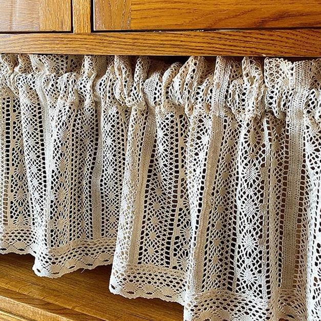 【HUAHUA】小窗簾 半簾 棉麻 田園 森系 美式 鉤針 鏤空 蕾絲 飄窗簾 北歐裝飾簾 廚櫃簾 遮擋簾-細節圖4