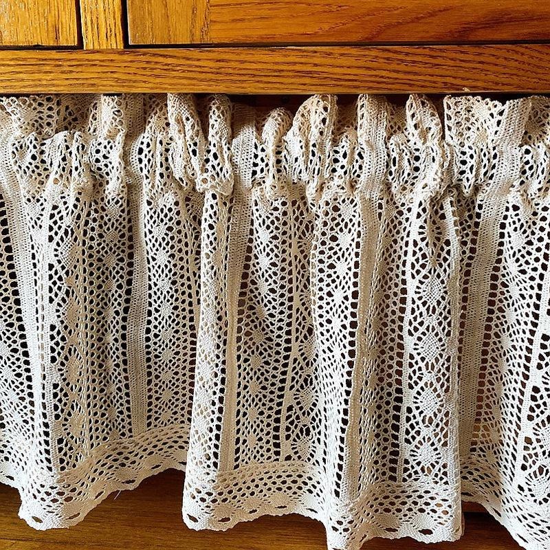 【HUAHUA】小窗簾 半簾 棉麻 田園 森系 美式 鉤針 鏤空 蕾絲 飄窗簾 北歐裝飾簾 廚櫃簾 遮擋簾-細節圖7