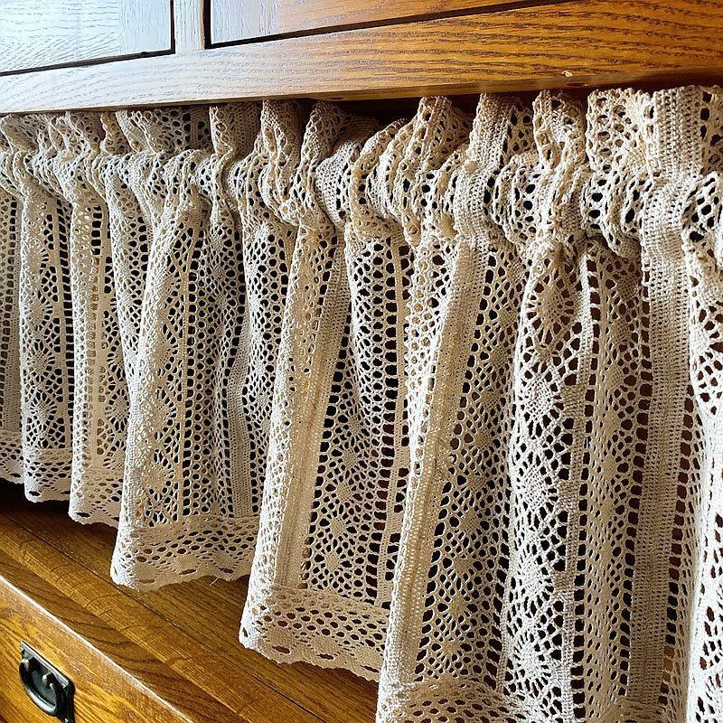 【HUAHUA】小窗簾 半簾 棉麻 田園 森系 美式 鉤針 鏤空 蕾絲 飄窗簾 北歐裝飾簾 廚櫃簾 遮擋簾-細節圖8